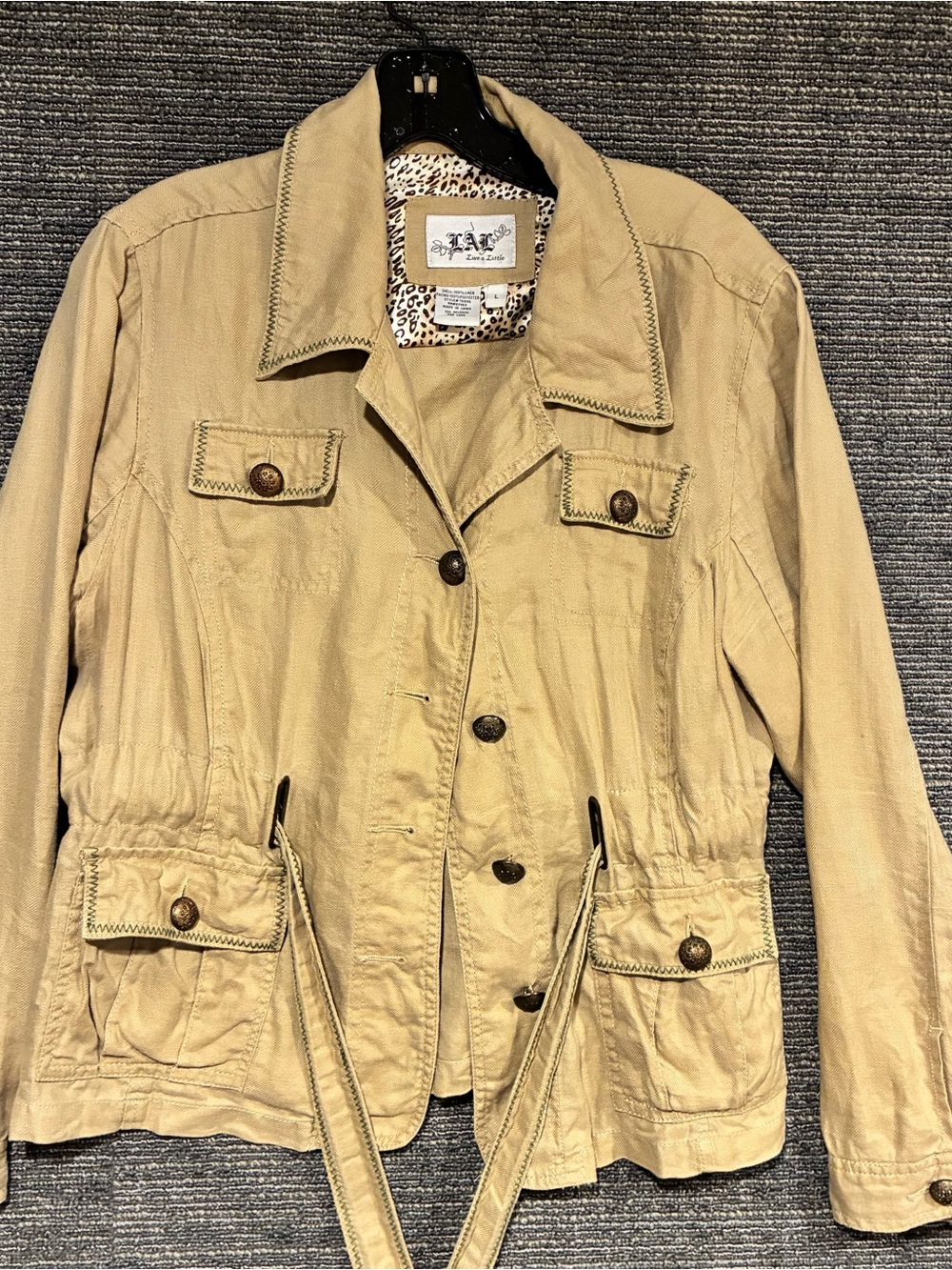 Live A Little Women's Khaki Utility Jacket with Waist Tie